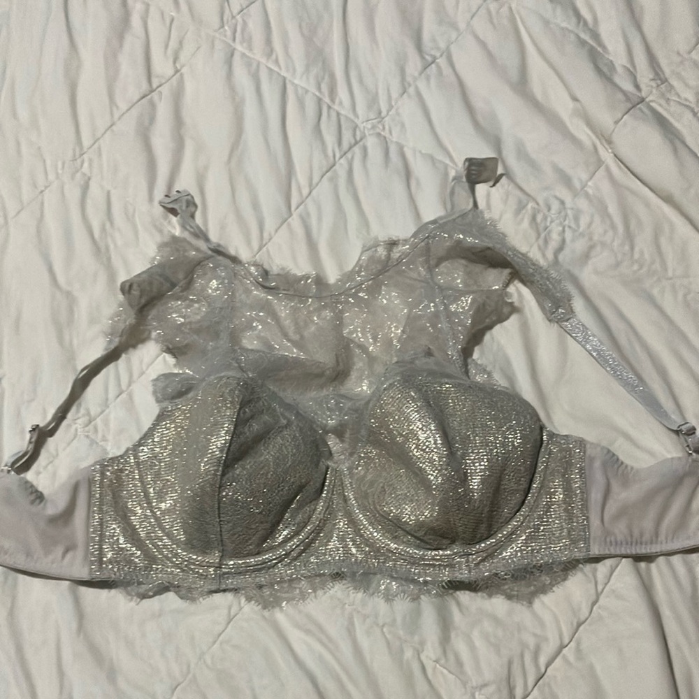 Victoria's Secret Silver Lace Bra with Underwire and Molded Cups